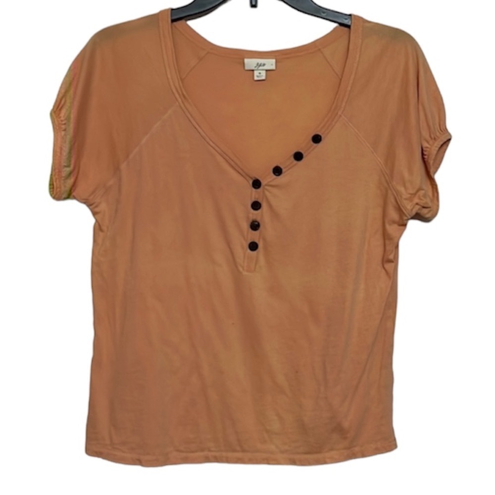 🌞J. Jill peach button design Henley tee short raglan sleeves women size S
